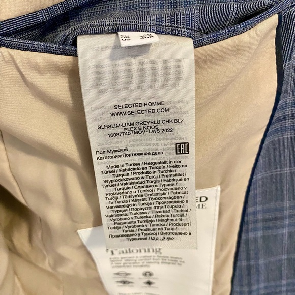 Selected Blue Plaid Blazer For Men/Women, Size 40R Slim Fit - Picture 11 of 16